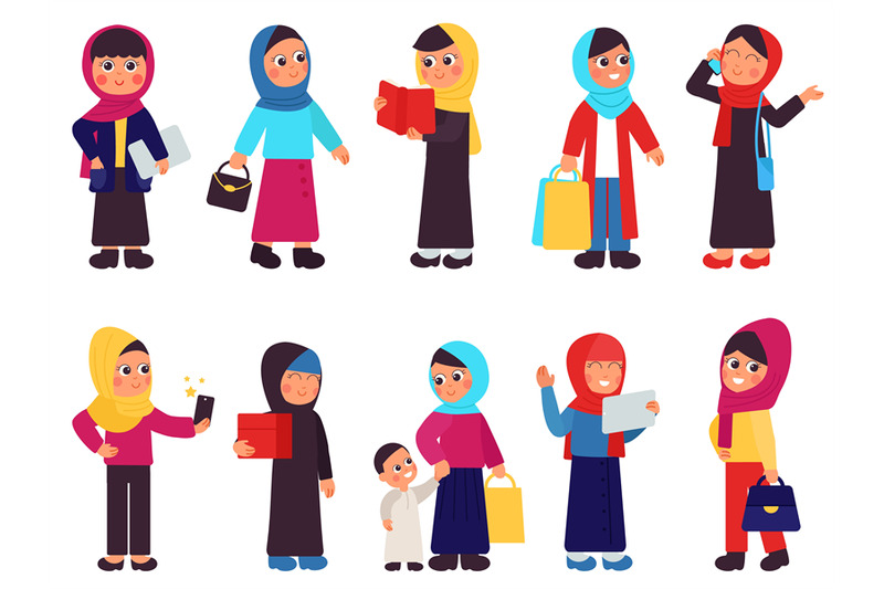 arab-woman-characters-muslim-women-arabic-cartoon-female-crowd-litt