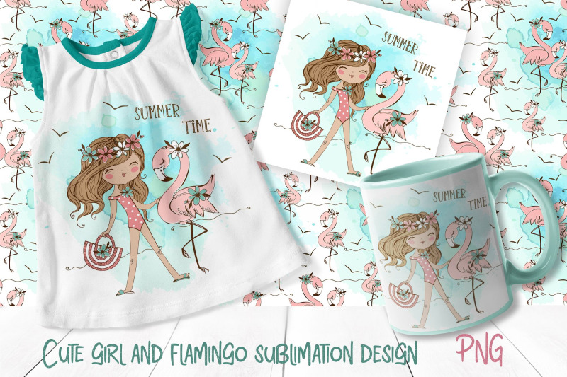 cute-girl-and-flamingo-sublimation-design-png