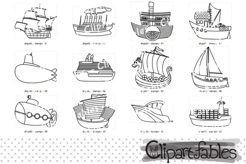 ship-digital-stamps-boat-yacht-outline