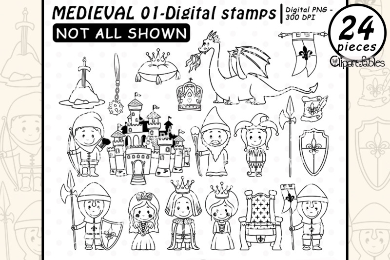 medieval-digital-stamps-fairy-tale-outline
