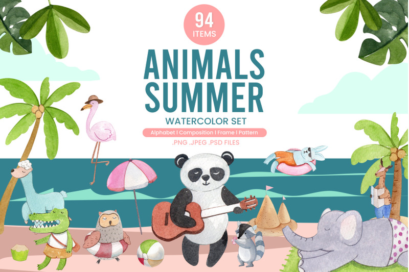 animal-cartoon-in-summer-watercolor