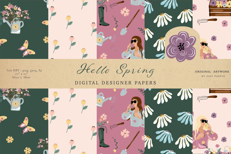 hello-spring-flower-girl-vector-collection