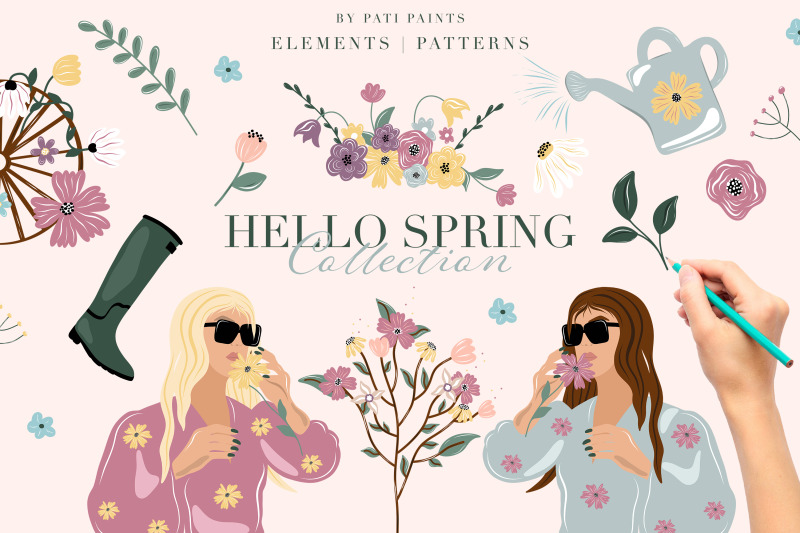 hello-spring-flower-girl-vector-collection