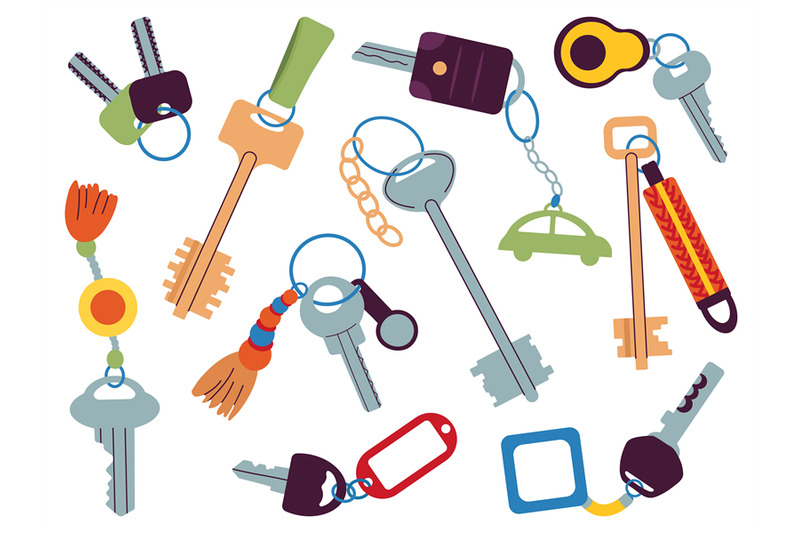 different-key-collection-keys-on-keychain-elements-for-opening-apart