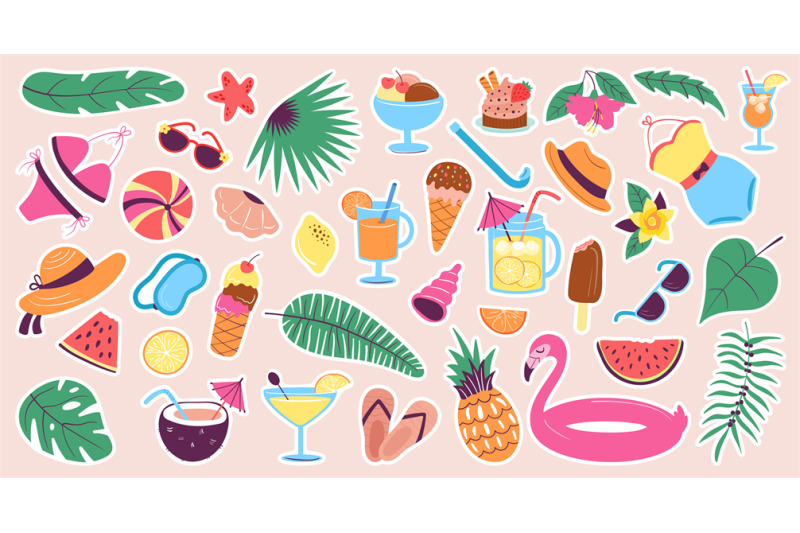 summertime-stickers-cute-tropical-beach-elements-fruit-lemonade-jar