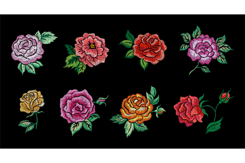 embroidery-roses-flowers-patches-rose-with-leaf-embroidered-on-black