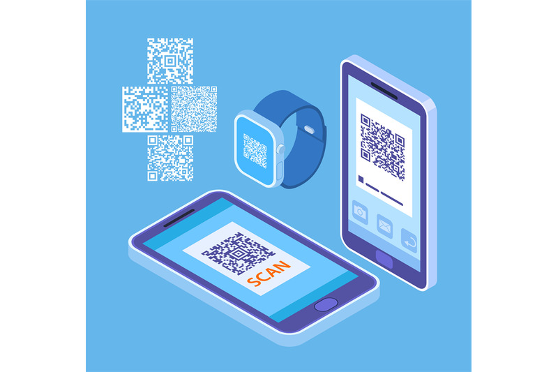 personal-qr-code-codes-on-smartphone-and-smartwatch-isometric-self-d