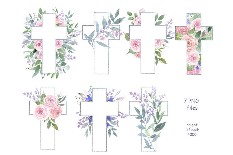 Watercolor Easter Cross Clipart. floral cross. Pink flowers Cross. By ...