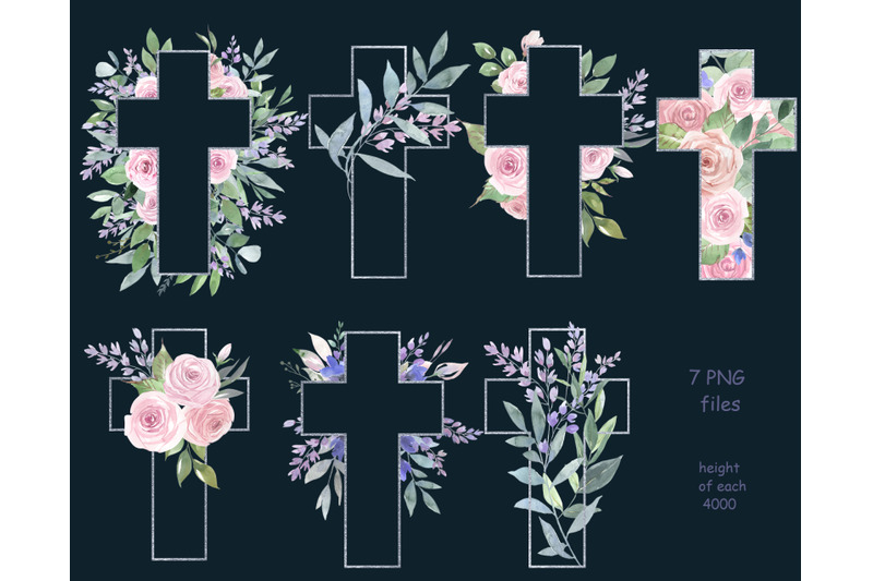 Watercolor Easter Cross Clipart. floral cross. Pink flowers Cross. By ...