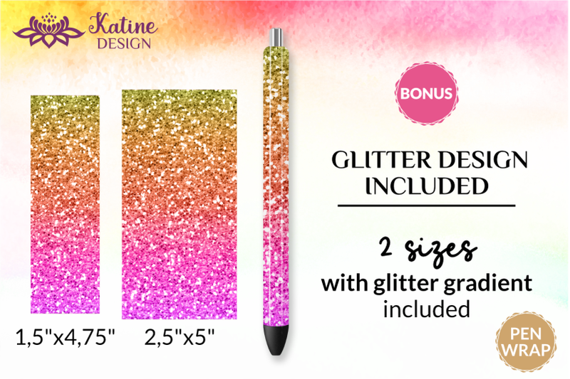 Glitter pen sublimation bundle with PNG waterslide