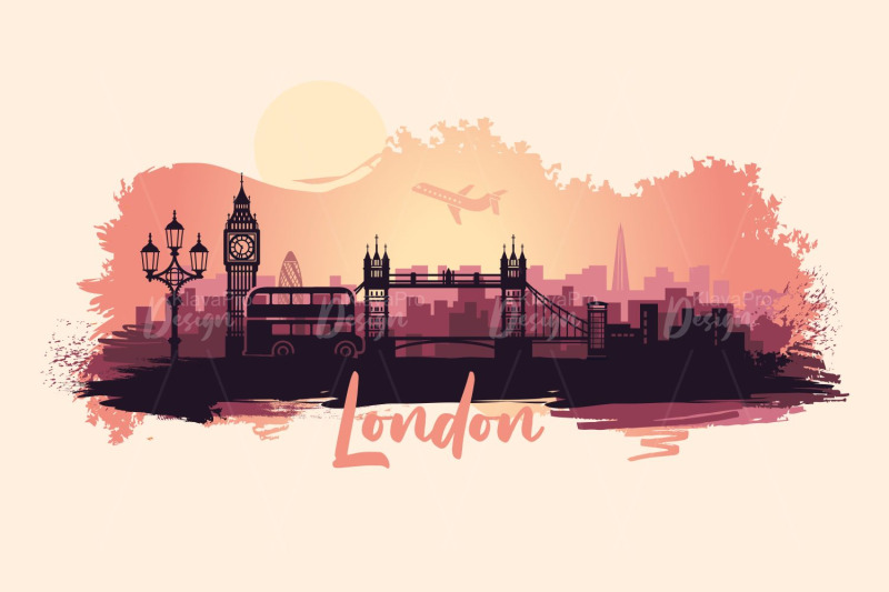 abstract-landscape-of-london-silhouettes-with-main-attractions