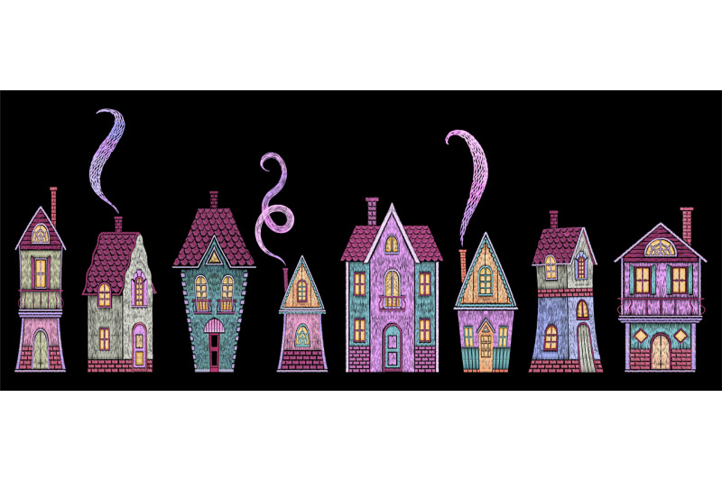 cute-houses-embroidery-fairy-tale-home-european-vintage-buildings-in