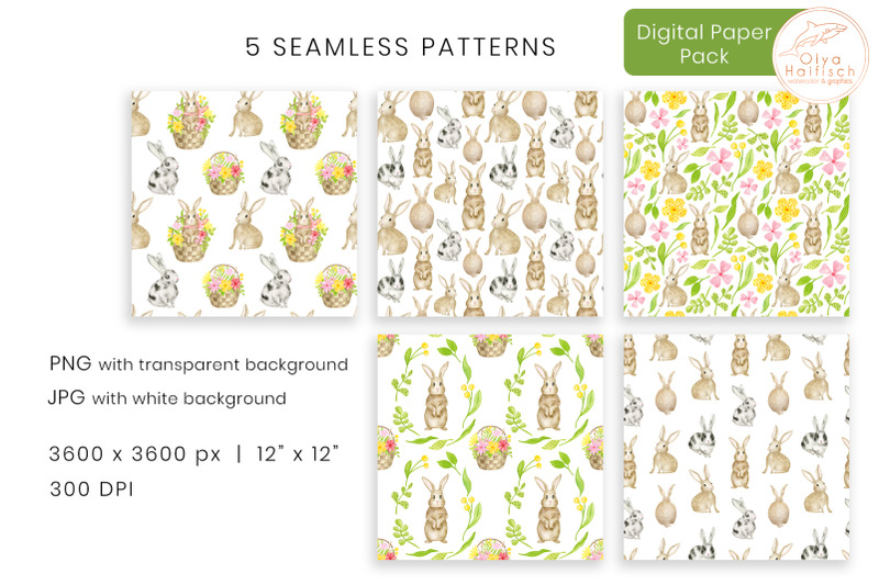 watercolor-rabbits-digital-paper-spring-easter-seamless-patterns