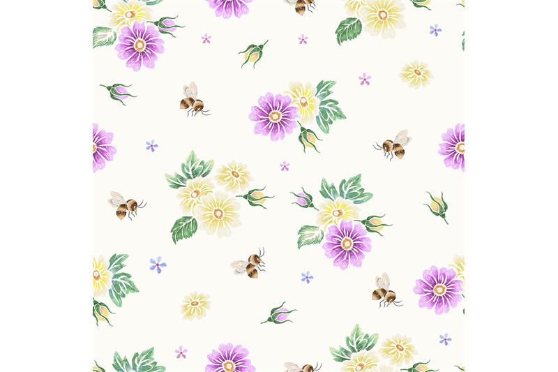 bee-seamless-pattern-embroidery-daisy-and-bees-flying-insects-beddi