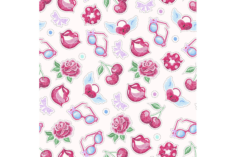 patches-seamless-pattern-stickers-lips-and-cherry-love-patch-fabric