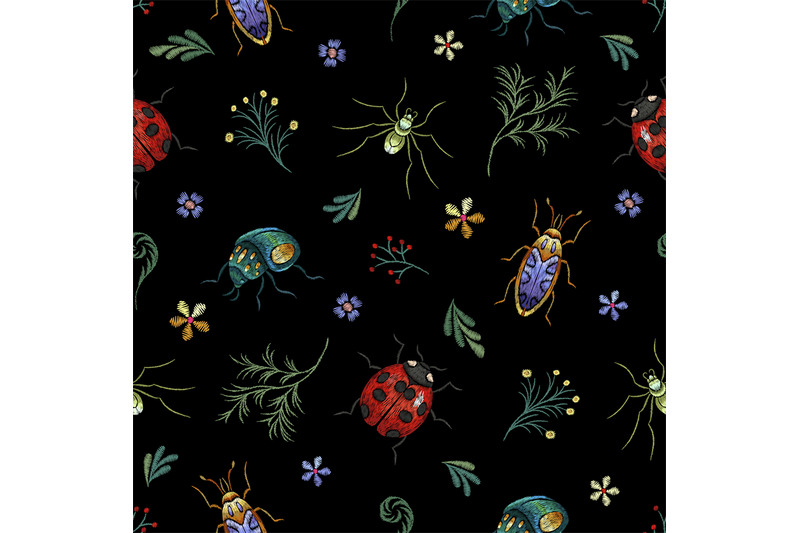 insect-pattern-garden-embroidery-branch-and-beetle-silk-stitch-vinta