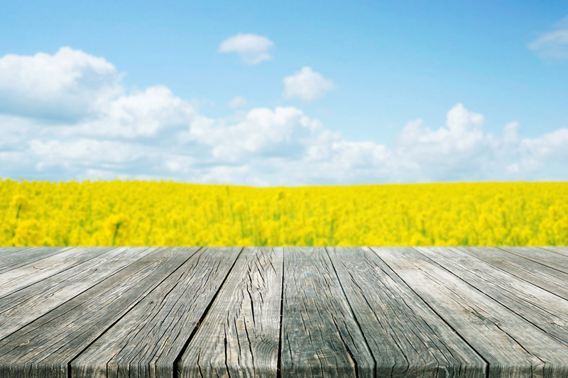 empty-rustic-plank-wood-table-with-blurred-flowers-field-background
