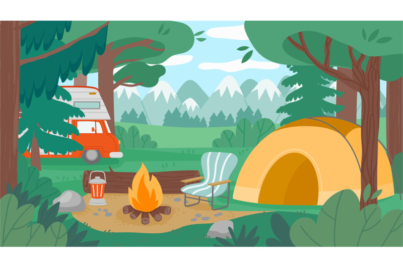 camping-cartoon-forest-tourist-campground-with-campfire-cooking-pot-t