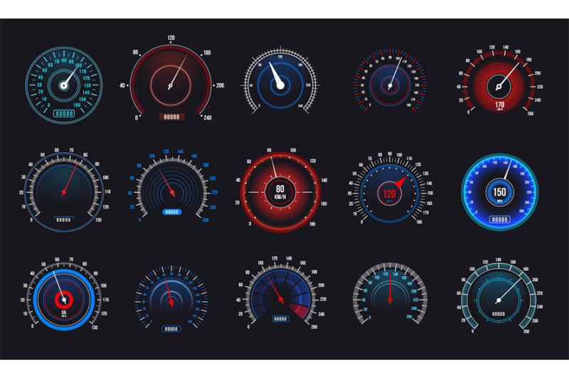 car-speedometers-set-speed-measurement-automobile-indicator-futurist