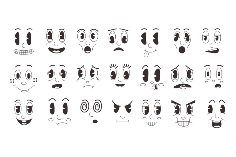 cartoon-retro-faces-doodle-clip-art-funny-emotions-old-mascot-face-c