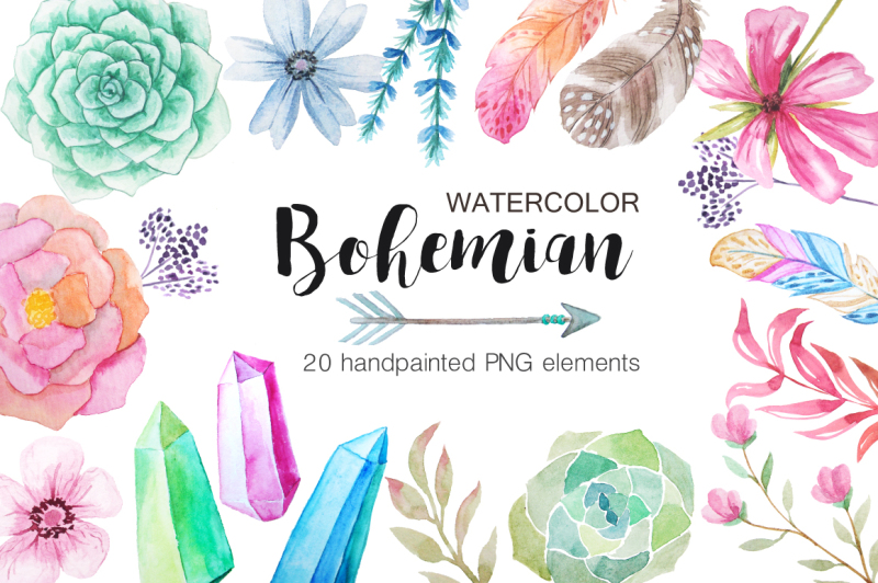 watercolor-bohenian-nature-set