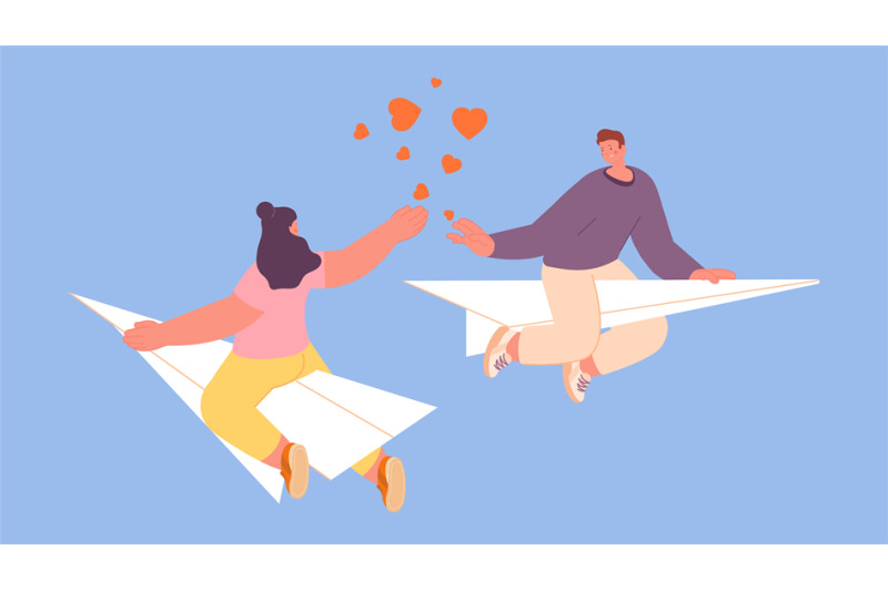 woman-man-flying-on-paper-plane-fleeting-infatuation-sympathy-and-fa