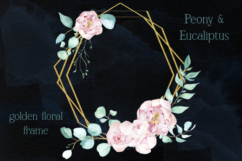 floral-frame-watercolor-eucalyptus-and-peony-flowers-clipart