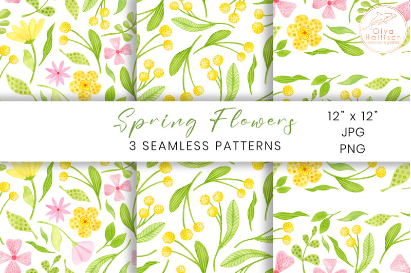 watercolor-flowers-digital-paper-spring-floral-seamless-patterns