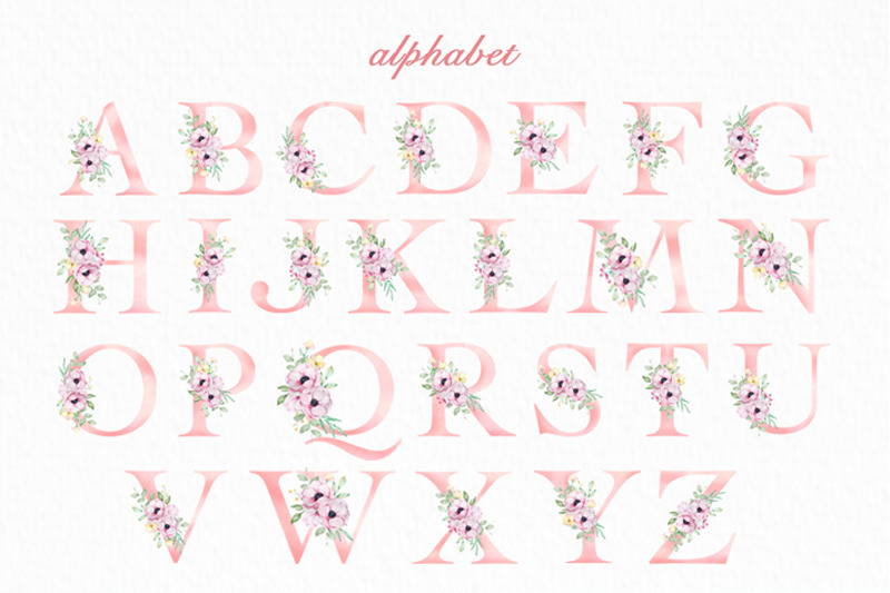 watercolor-pink-alphabet-with-flowers