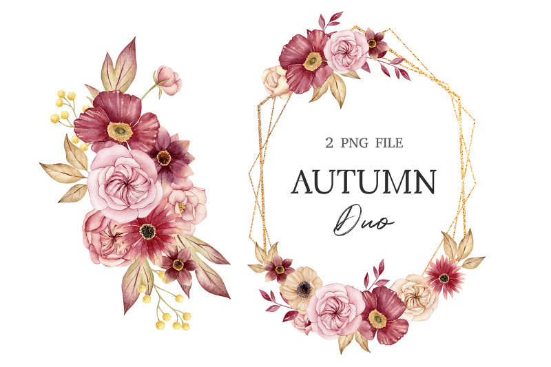 watercolor-boho-wreath-clipart-autumn-bouquet-floral-fall-frame