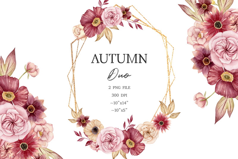 watercolor-boho-wreath-clipart-autumn-bouquet-floral-fall-frame