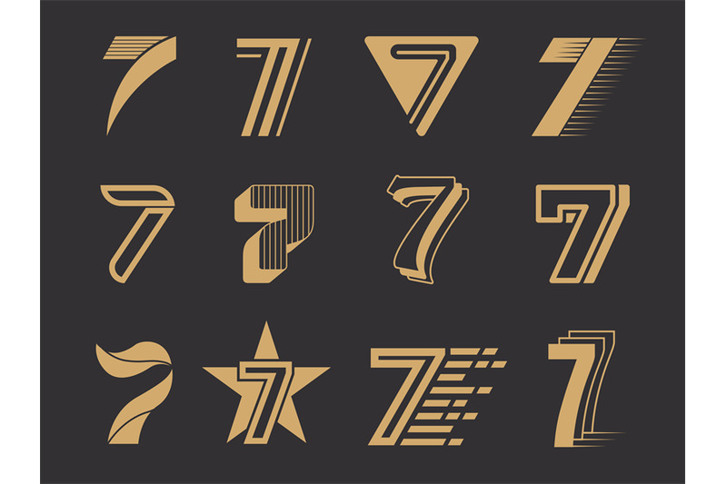 seven-logo-7s-stylized-graphic-symbols-alphabet-numbers-letter-icons