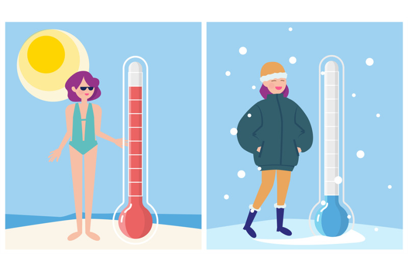 winter-and-summer-weather-thermometer-hot-and-cold-temperature-girl