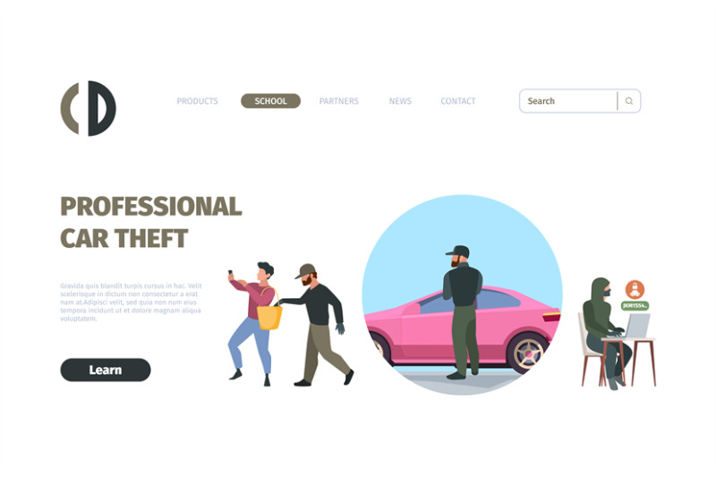 robbery-landing-page-victim-masked-thieves-web-template-layout-design