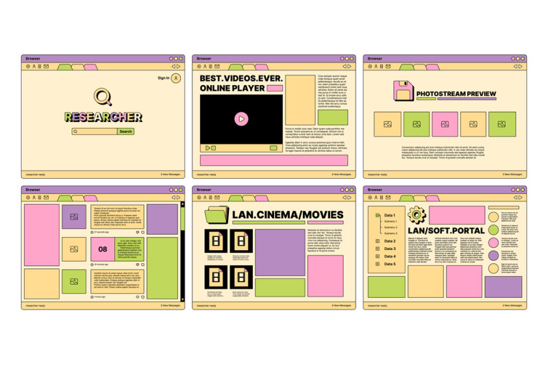 retro-web-pages-80s-old-style-ui-template-web-design-elements-buttons