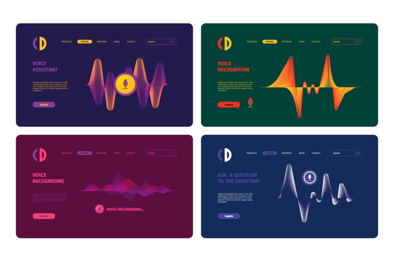 audio-assistant-sound-waves-and-microphones-colored-landing-pages-tem