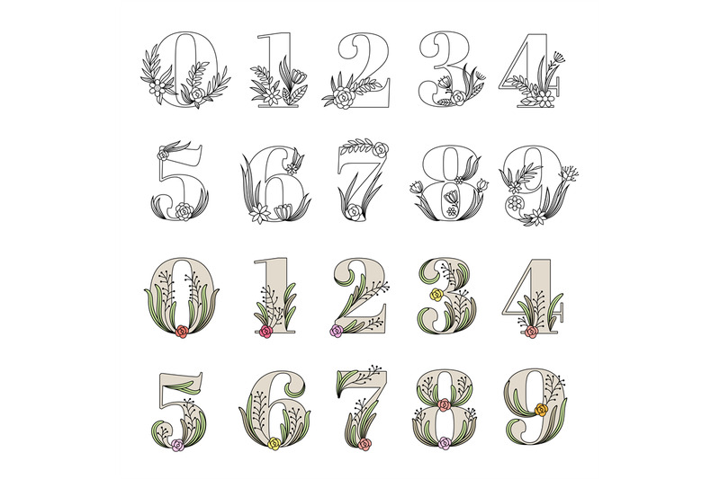 decorative-numbers-floral-alphabet-botanical-flowers-stylized-symbols