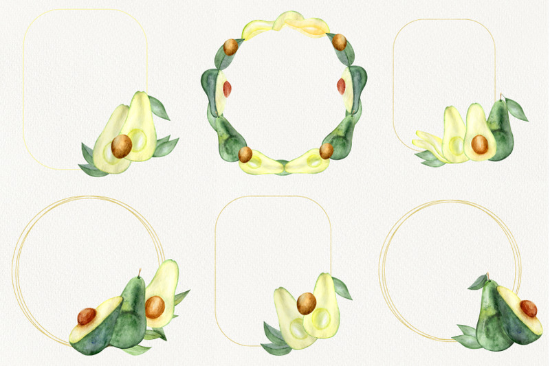 watercolor-avocado-set-wreath-frame