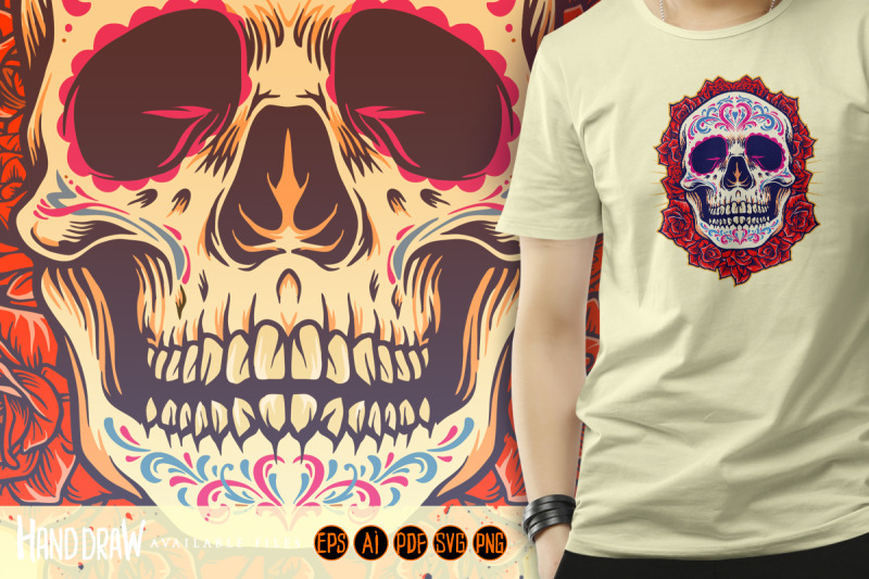 mexican-skull-logo-mascot-with-roses-illustrations