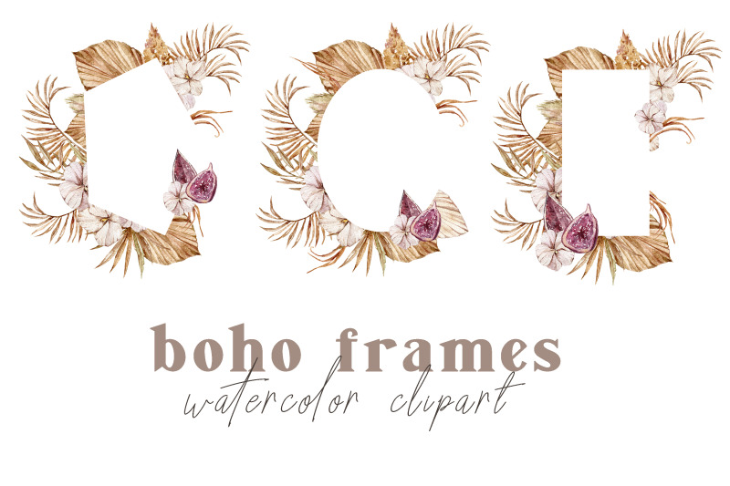 watercolor-boho-floral-frames-clipart-3-png-files