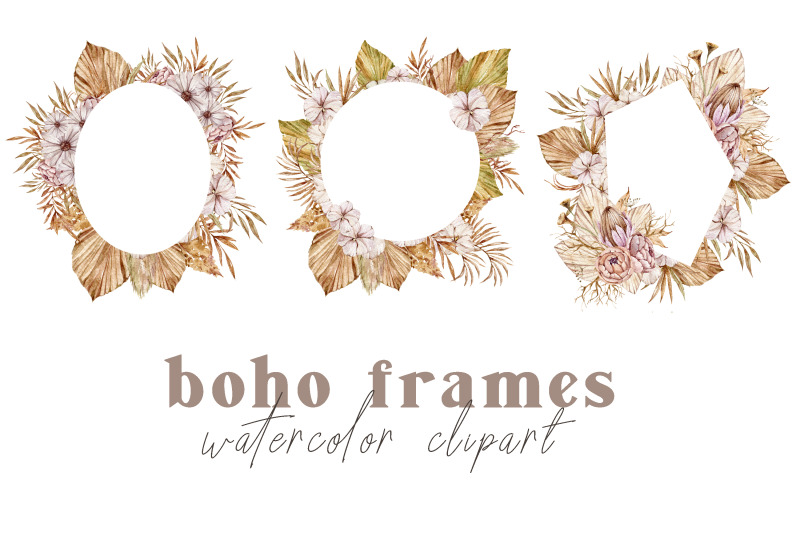 watercolor-boho-floral-frames-clipart-3-png-files