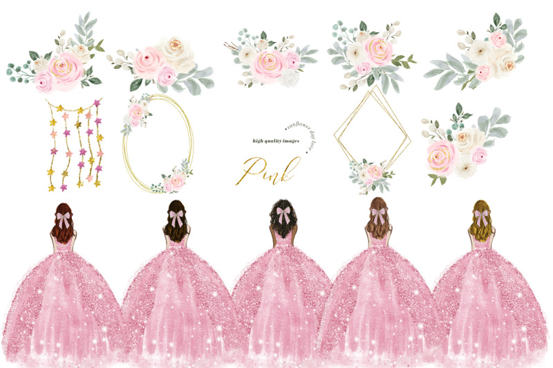 elegant-pink-princess-dresses-quinceaera-blush-pink-flowers