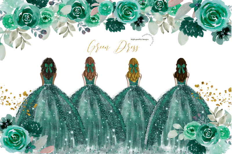 emerald-green-princess-dress-clipart-green-flowers-clipart