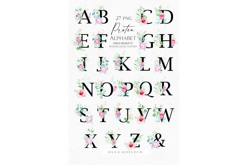 tropical-pink-wedding-alphabet-clipart-watercolor-protea-eucalyptus-pastel-floral-alphabet-png-for-baby-shower-feminine-logo-letters-063