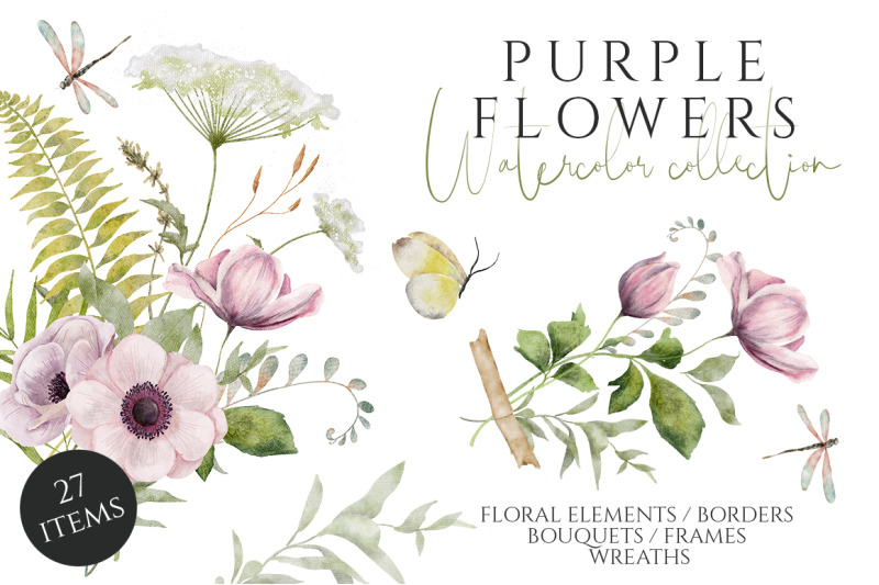 purple-flowers-watercolor-set
