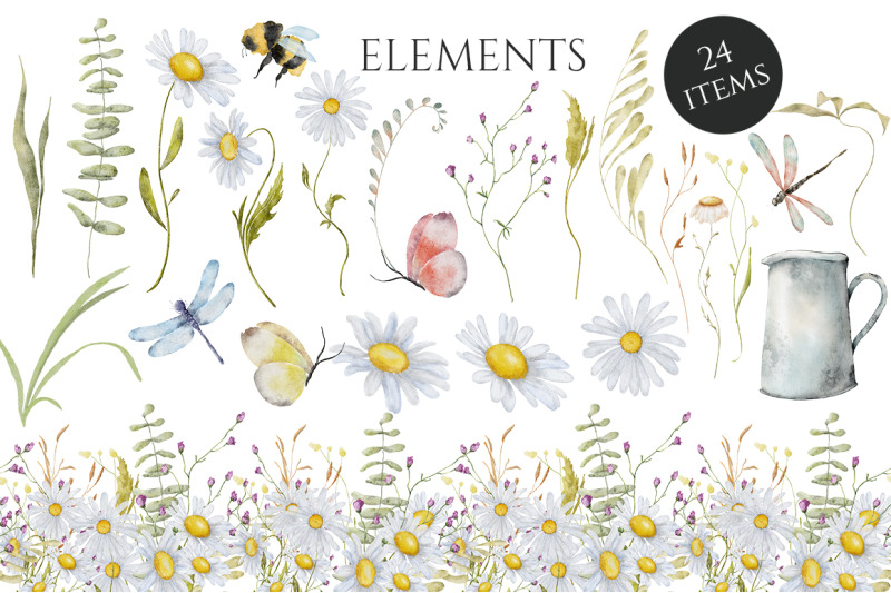daisy-flowers-watercolor-set