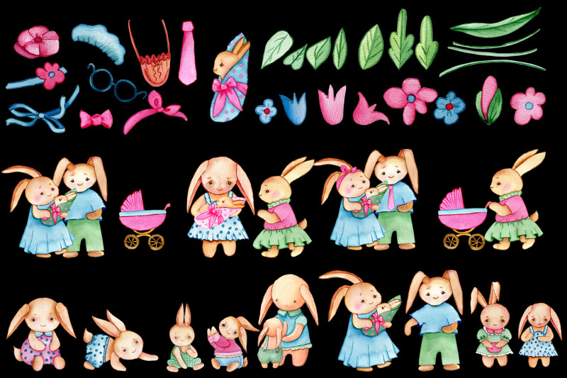 bunny-and-mom-watercolor-clipart-set