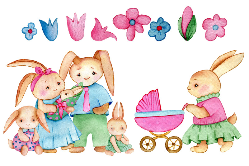 bunny-and-mom-watercolor-clipart-set