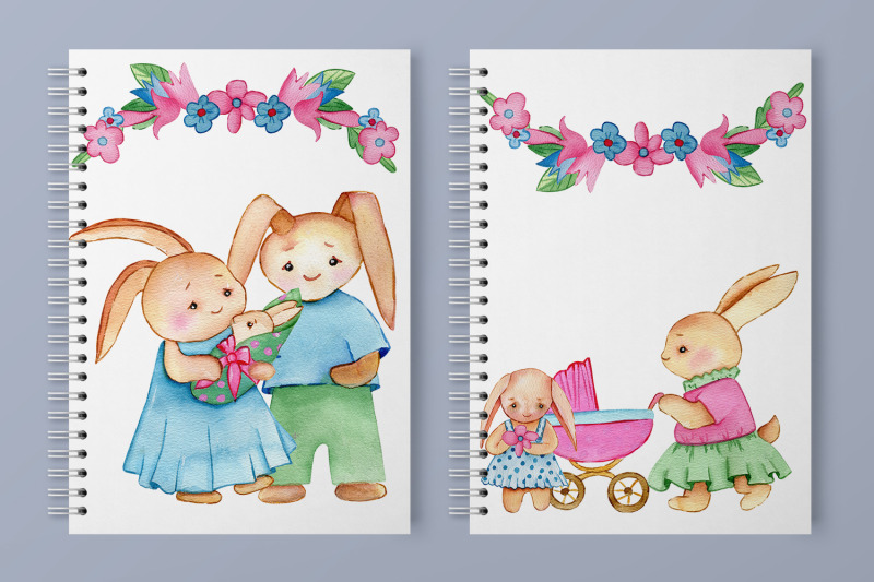 bunny-and-mom-watercolor-clipart-set