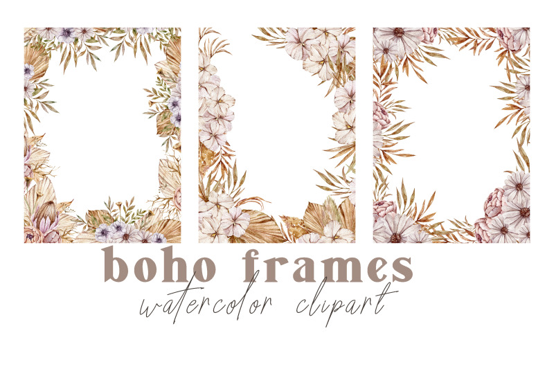watercolor-wedding-floral-boho-frames-clipart-3-png-files